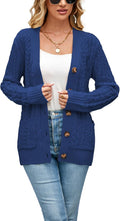 Womens Cardigan Sweaters Cable Knit Chunky Open Front Button Down in