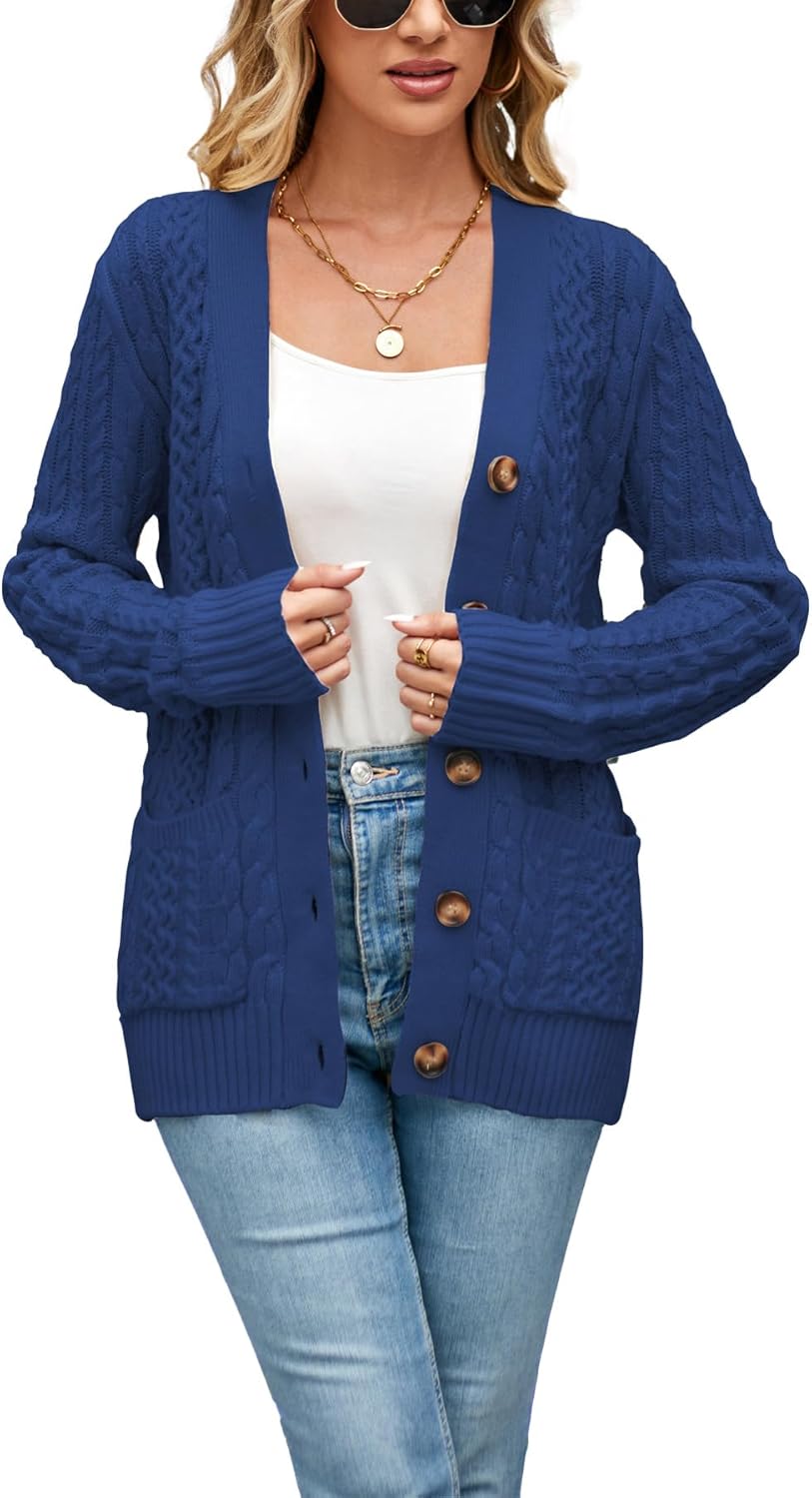 Womens Cardigan Sweaters Cable Knit Open Front with Pockets