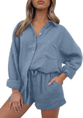 AUTOMET 2 Piece Lounge Sets For Women - Oversized Shirt & Shorts Shoes