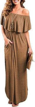 THANTH Womens Off The Shoulder Ruffle Maxi Dress 50ft 60in
