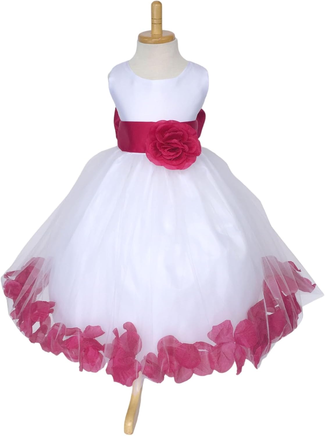 Rose Petal White Tulle Satin Flower Girl Gown for Special Events