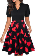 Mokayee Womens Summer Short Puff Sleeve Fit and Flare Dress Work