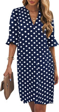 Wkior Shift Dress V Neck Short Sleeve Casual Summer Dress - Flowy