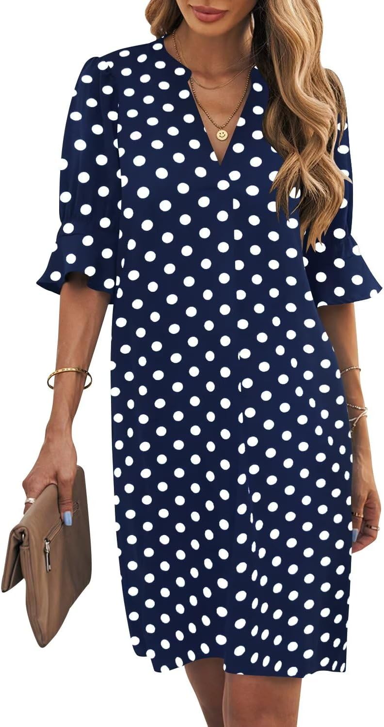 Wkior Shift Dress for Women V Neck Short Sleeves Casual Style
