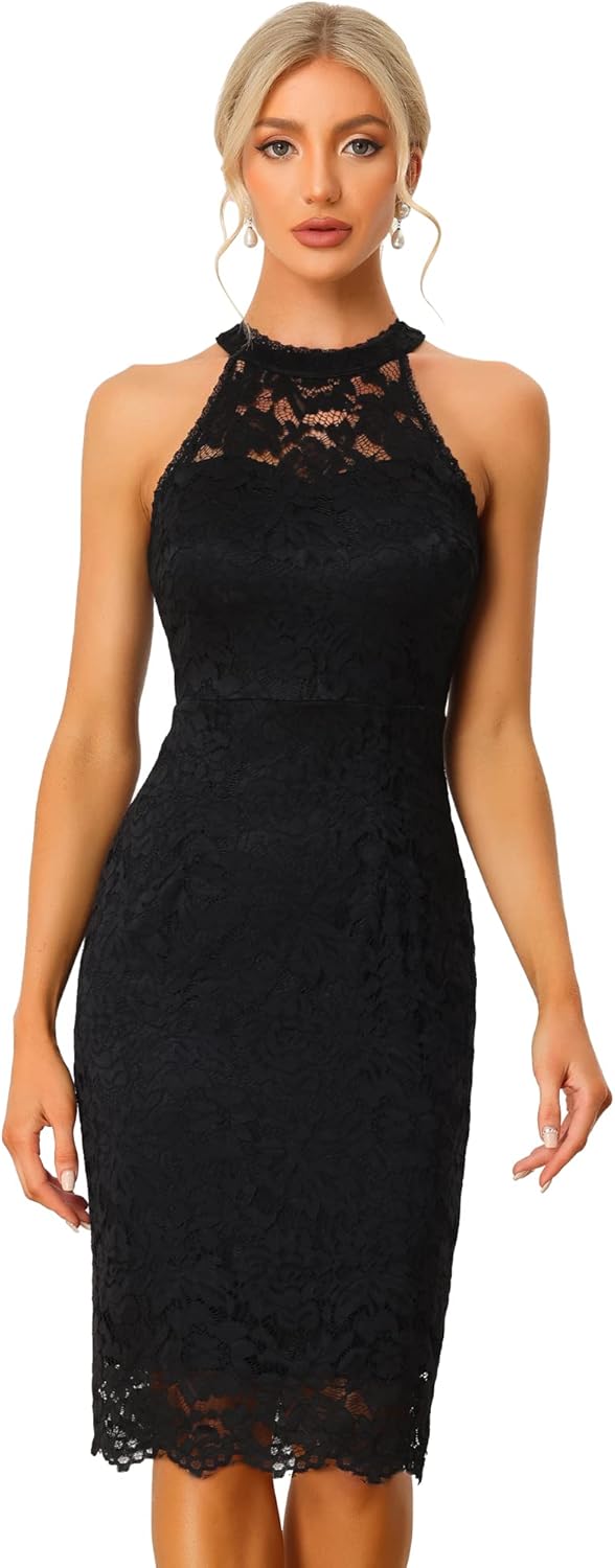Elegant Floral Lace Halter Dress for Women by Allegra K