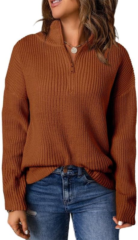 Dokotoo Womens 1/4 Zip Pullover V Neck Sweater for Casual Style