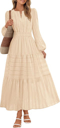 Fall Dresses for Women MEROKEETY V Neck Tiered Cotton Midi Maxi Dress