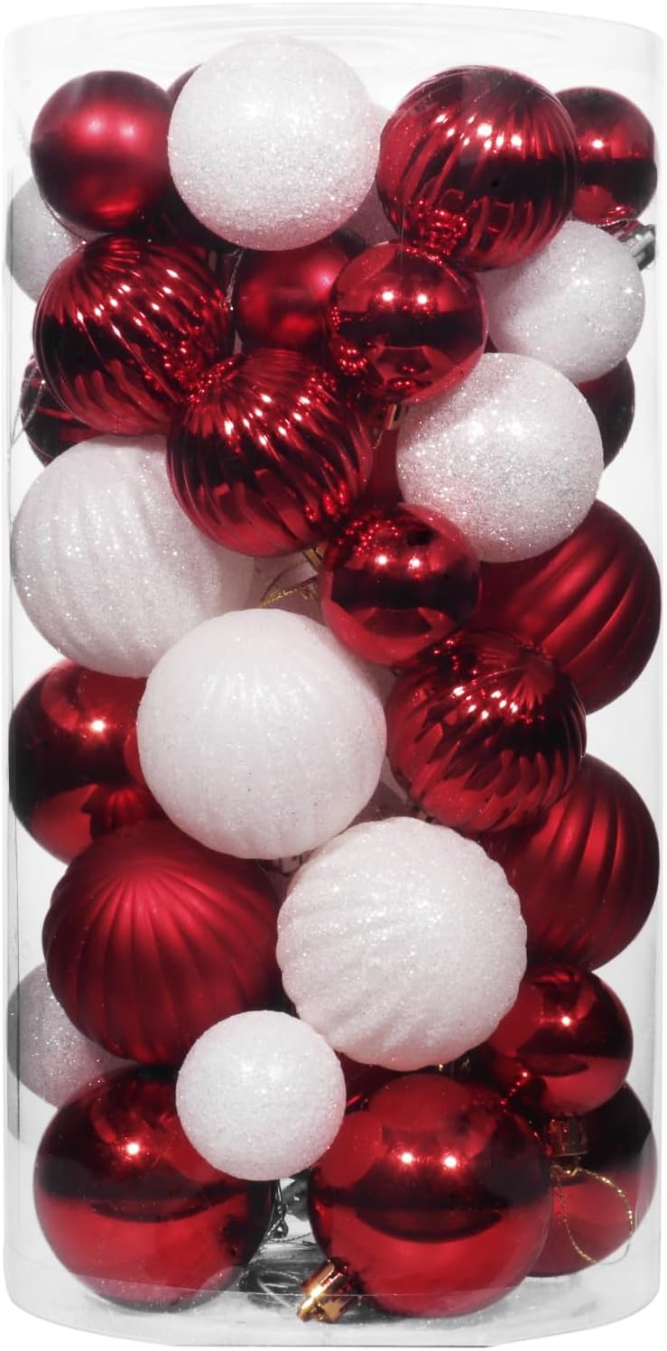 50ct Red and White Christmas Ornaments Set for Holiday Decor