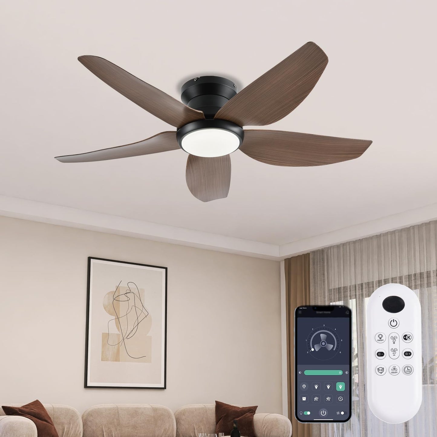 Ceiling Fans with Lights: 43 Inch Low Profile Flush Mount Fan