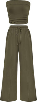 Womens Ribbed Knit 2 Piece Set - Tube Top & Wide Leg Pants