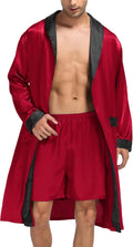 Mens Satin Robe with Shorts Set Silky Kimono Bathrobe - Lightweight