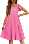 Girls Summer Tie Strap Sleeveless Dress Square Neck - Party Ready