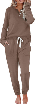 Two Piece Outfits for Women Lounge Sets Button Down Sweatshirt Soft