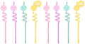 Smiley Face Twirly Reusable Straw Set - 16pc pastel rainbow party fun