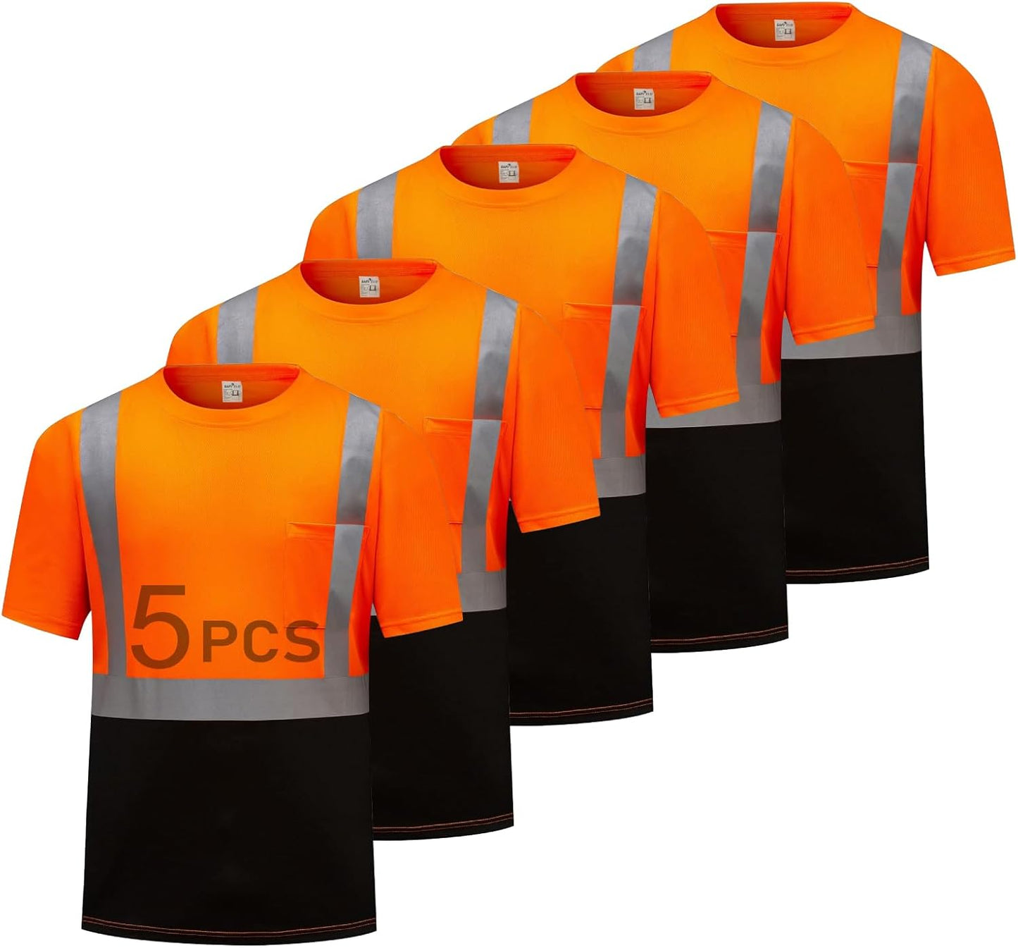 Hi Vis Safety Shirts for Men Reflective Work T-Shirt 5 Pack