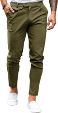 Men's Slim Fit Stretch Cotton Chinos - Flat Front Tapered Pants