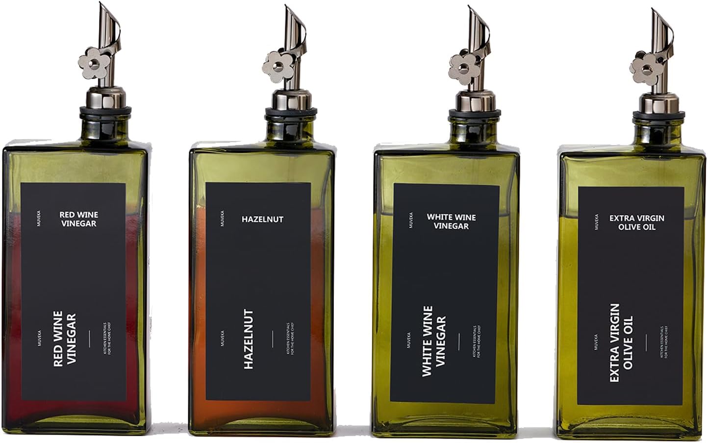 Olive Oil Dispenser Bottle Set for Kitchen with Labels & Funnel