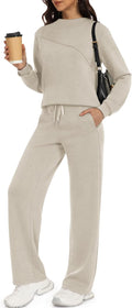 Women's 2 Piece Lounge Set Boat Neck Sweatshirt & Wide Leg Pants