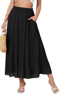 Women's High Waisted Maxi Skirt Elastic Waist with Pockets - Flowy