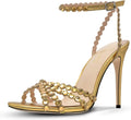 Rhinestone High Heels Stiletos Strappy Buckle Round Toe - Glam Lift