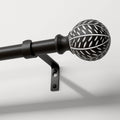 Black Curtain Rods for Windows 72 to 144 in - Heavy Duty Leaf Finials