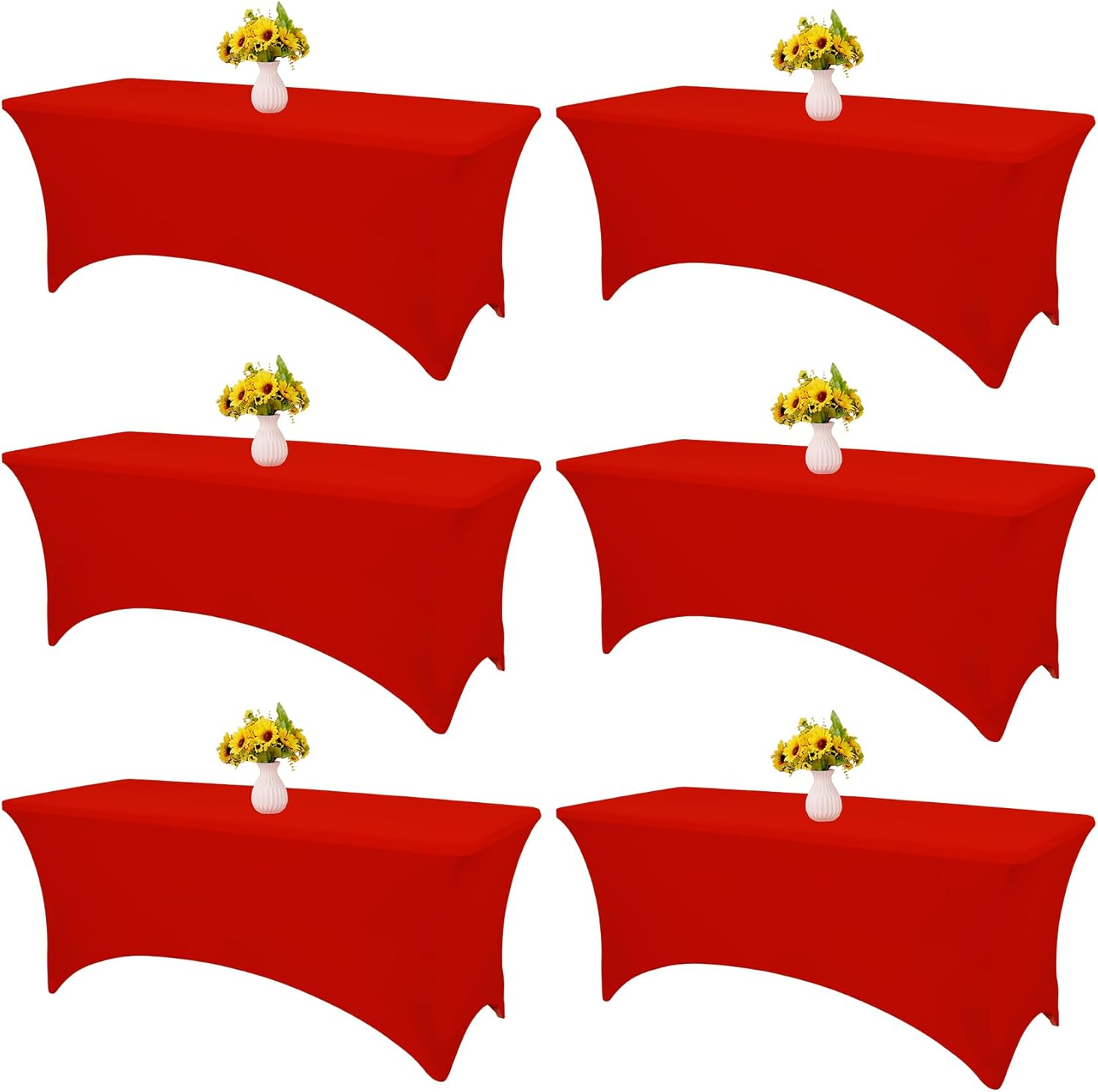 6 Pack Red Spandex Tablecloths for Rectangle Folding Tables