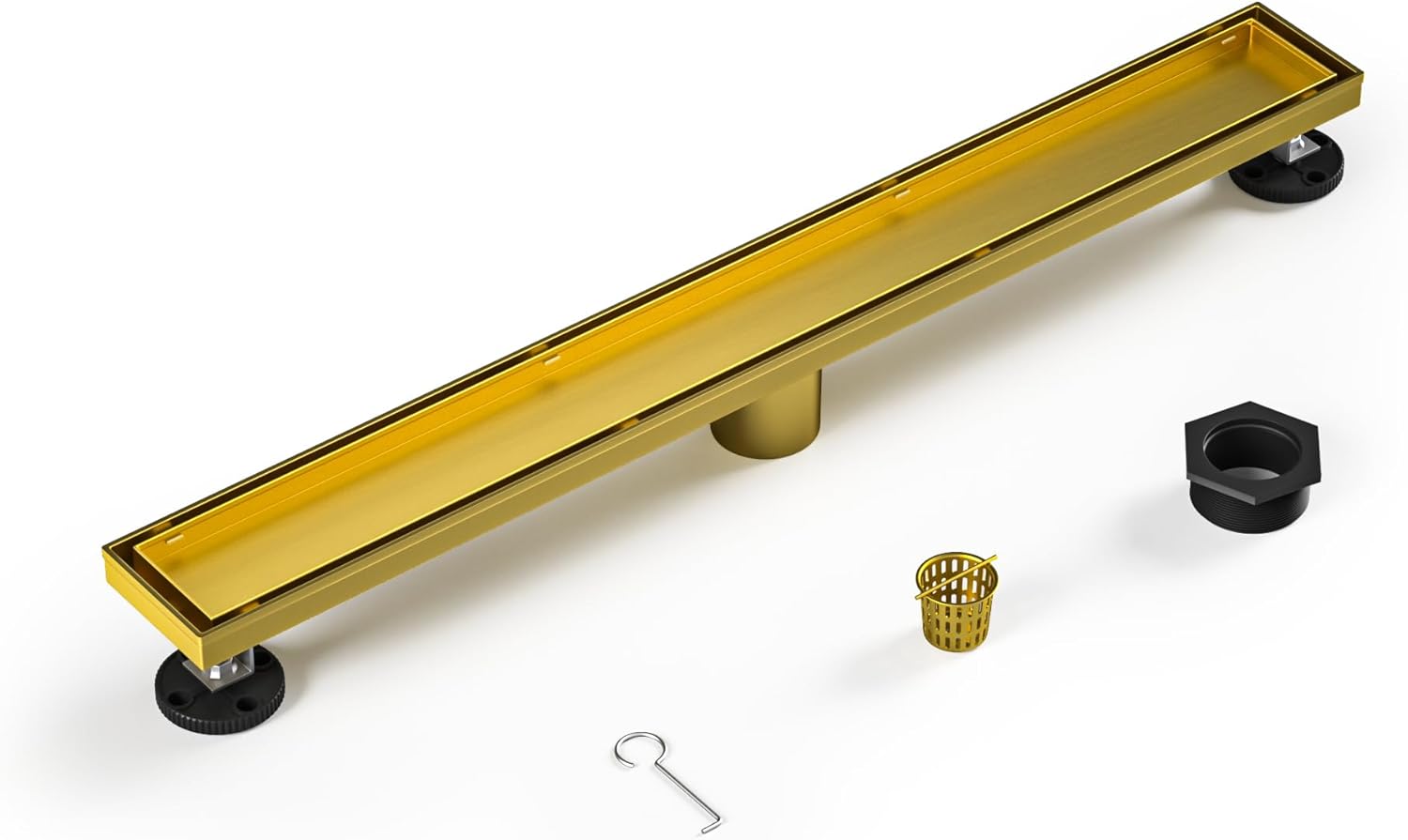 Linear Shower Drain 24in Brushed Gold Floor Drain with Grate