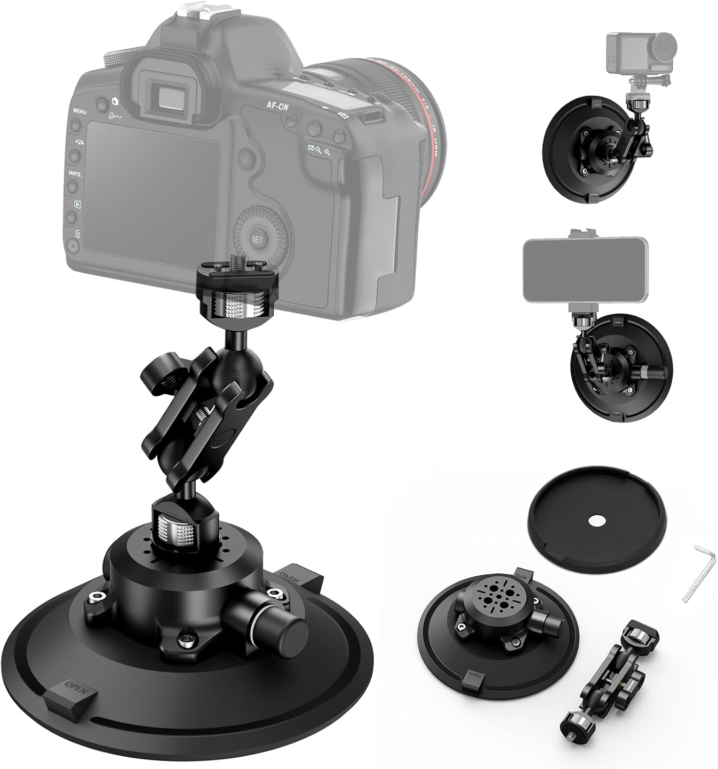 6in Camera Suction Cup Mount with Magic Arm for Action Cameras