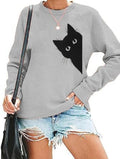 Black Cat Graphic Sweatshirt Women - Cute Casual Crewneck Pullover