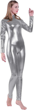 Unisex Shiny Metallic Unitard Turtleneck Catsuit - Footless Zentai