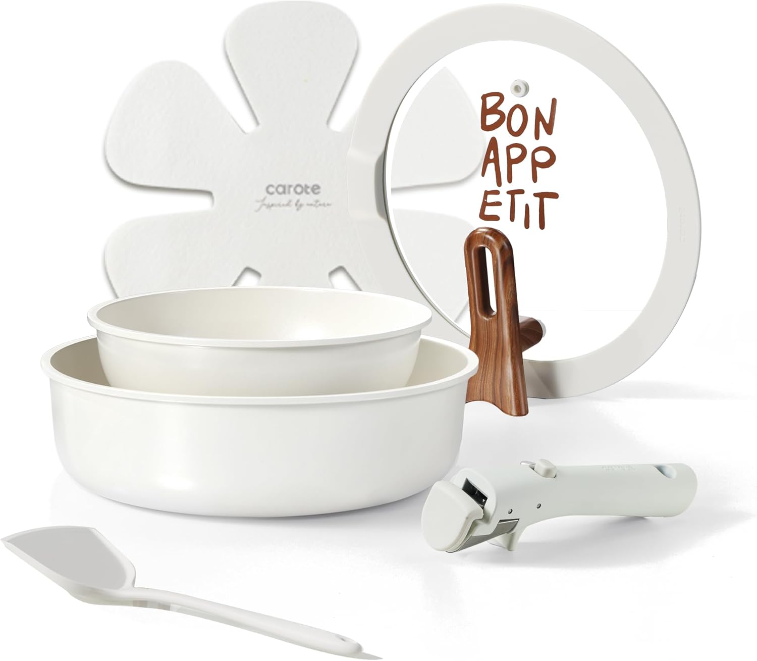 Nonstick Ceramic Cookware Set with Detachable Handle and Lid 55ft