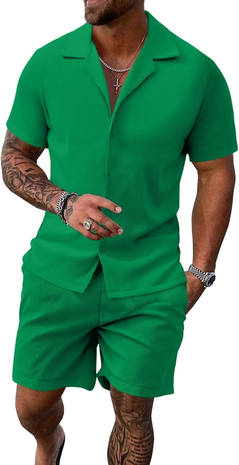 UOUA 2 Piece Short Sets for Men Summer Beach Outfits Casual Style