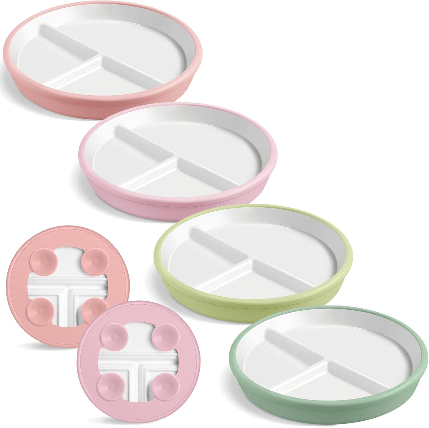 Domensi 8 Inch Kids Porcelain Plates with Silicone Suction Sleeves