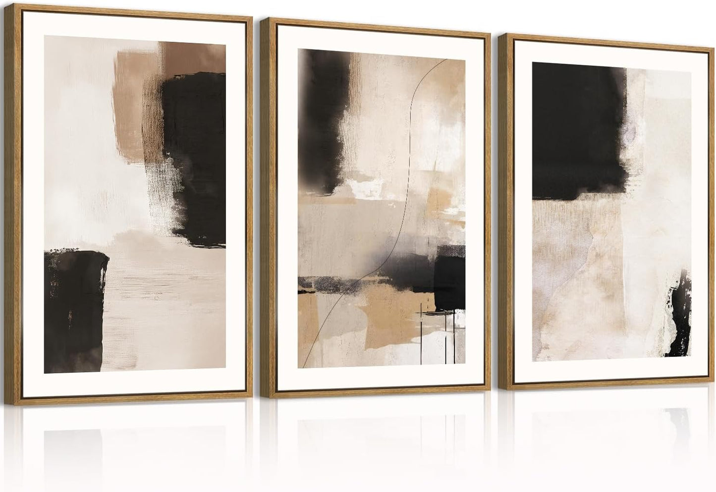 Neutral Abstract Wall Art Set of 3 for Modern Home Decor