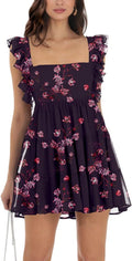 Womens Summer Square Neck Tie Back Ruffle Sleeve Tiered (Style DJFS)