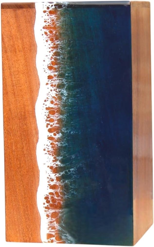Ocean Wooden Resin Urn for Adult Male Ashes - Unique Design