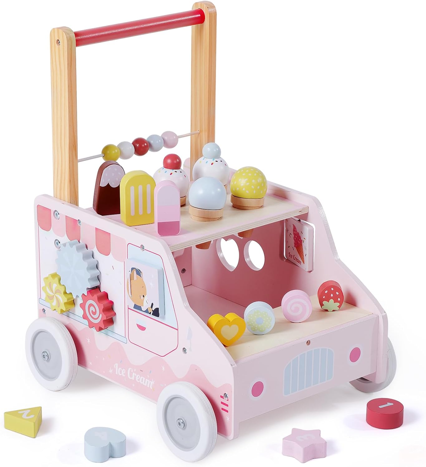 labebe Wooden Baby Walker for Kids 12M+ with Ice Cream Cart