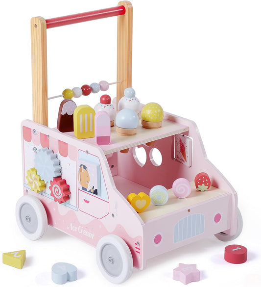 labebe Wooden Baby Walker for Kids 12M+ with Ice Cream Cart