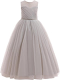 Silver Gray Tulle Flower Girl Dress A-Line Maxi - Girls Formal