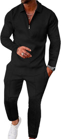Mens 2 Piece Polo Tracksuit Set - Casual Long Sleeve Jogger