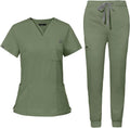 niaahinn Women's Scrub Top & Yoga Jogger Pants Medical Uniform Set