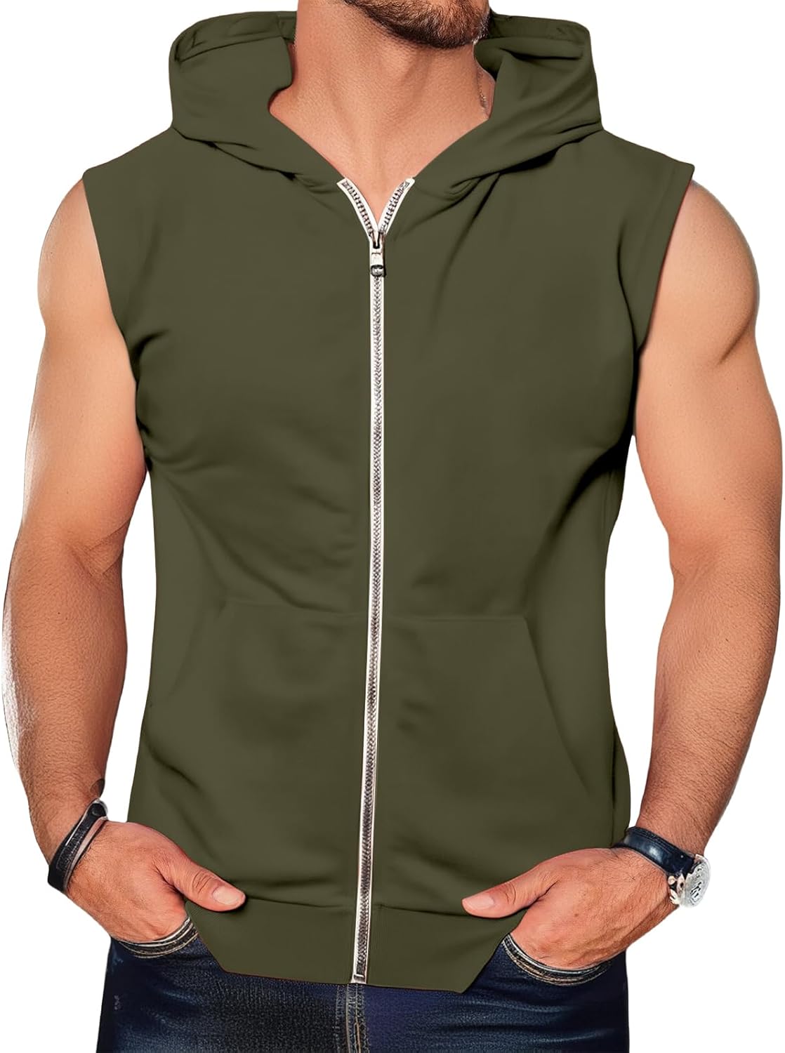 evzosrz Zip-Up Muscle Tank with Pocket