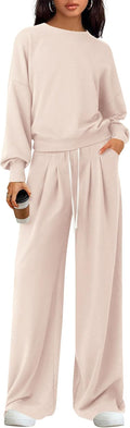 Womens 2 Piece Knit Sweatshirt and Wide Leg Pants Set - Cozy Fit