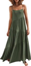Women Summer Casual Loose Sleeveless Linen Maxi Dress - Flowy Boho