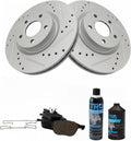 TRQ Front Ceramic Brake Pad & Drilled Slotted Rotor Kit - Quiet
