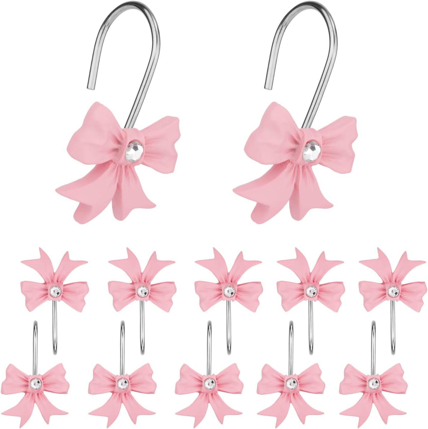 12 Pink Bow Knot Shower Curtain Hooks - Cute Bathroom Decor