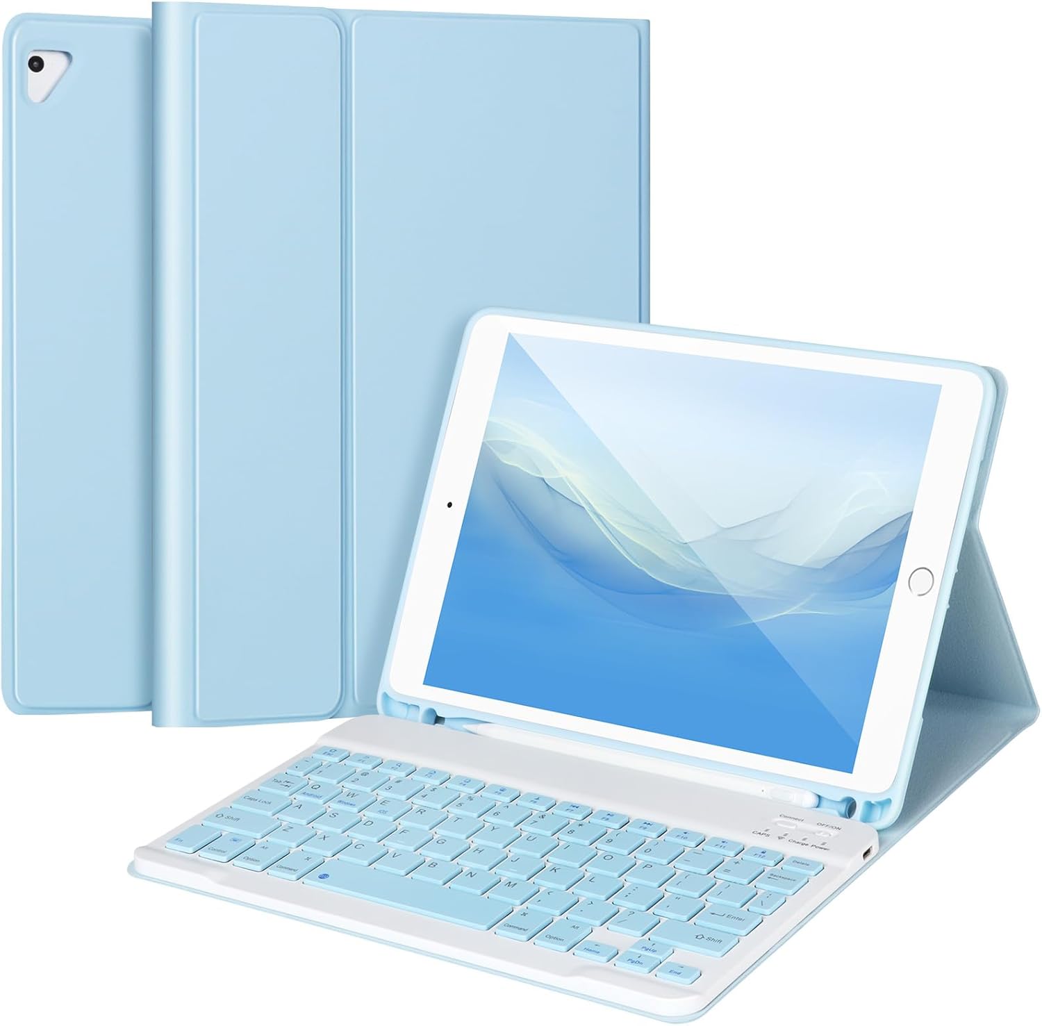 Blue iPad Keyboard Case 6th Gen with Pencil Holder - Wireless Bluetooth Keyboard for Multiple iPad Models