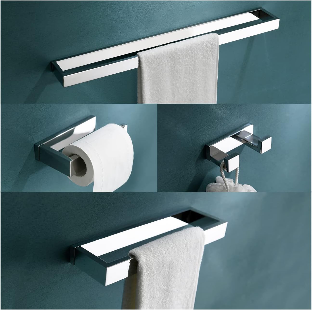 Polished Chrome Towel Bar Set - 4-Piece Bathroom Hardware Set
