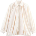 Puffed Bomber Jacket for Women - Oversized Cropped Lapel Zip