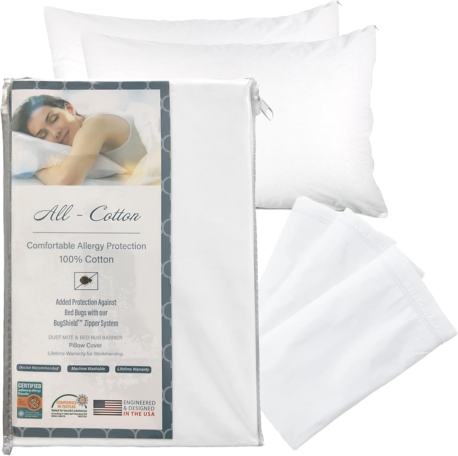 National Allergy 100% Cotton Zippered Pillow Protector - 4 Pack